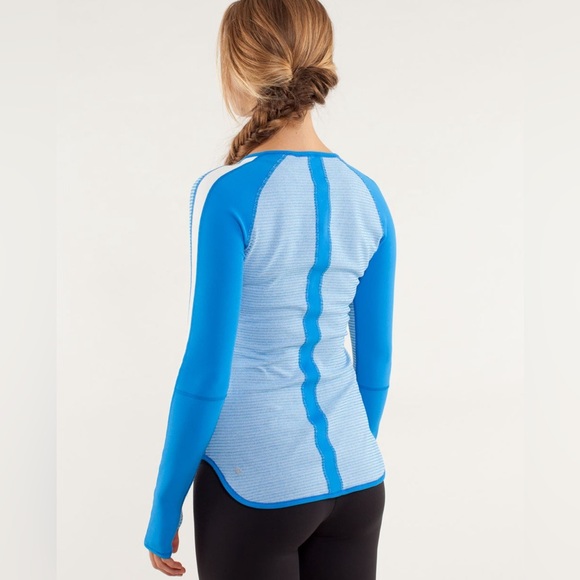 Lululemon Runder Under Long Sleeve Mini Check Pique Beaming Blue Polar size 10? - Picture 2 of 13